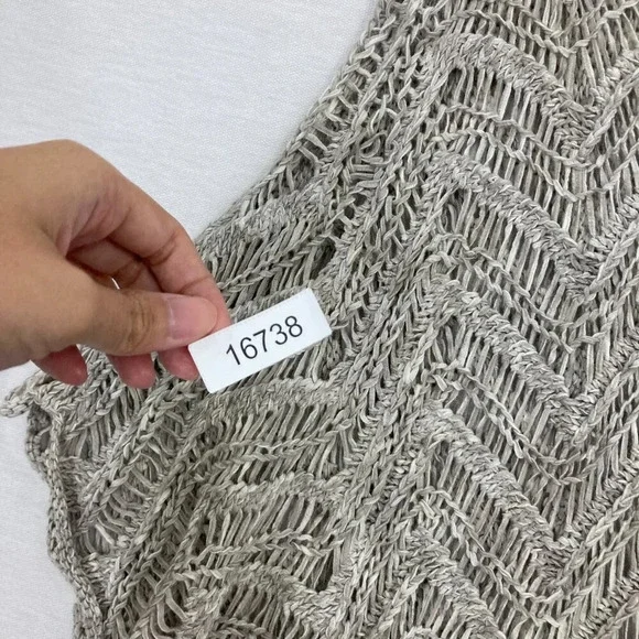 New Eileen Fisher Light Gray Open Knit Cotton Wonder Scallop Sweater 3X